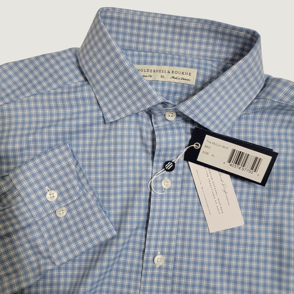 Holderness & Bourne The McColl Shirt Mens XL Blue Plaid Check Button Down L/S